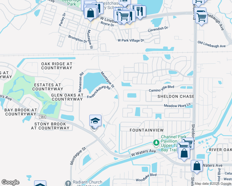 map of restaurants, bars, coffee shops, grocery stores, and more near 9602 Fredericksburg Road in Tampa