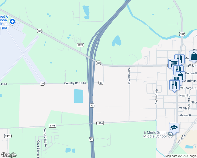 map of restaurants, bars, coffee shops, grocery stores, and more near 8000-8058 Park Avenue in Sinton