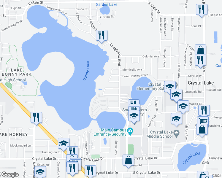 map of restaurants, bars, coffee shops, grocery stores, and more near 2017 Tennyson Street in Lakeland