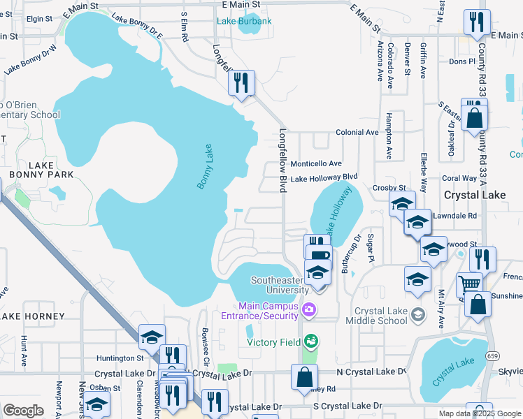 map of restaurants, bars, coffee shops, grocery stores, and more near 2015 Tennyson Street in Lakeland
