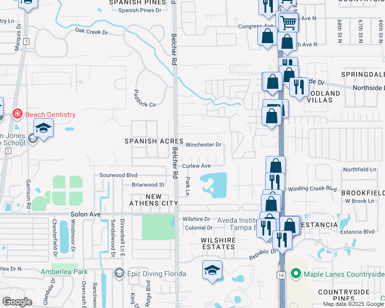 map of restaurants, bars, coffee shops, grocery stores, and more near 2233 Cypress Court in Dunedin