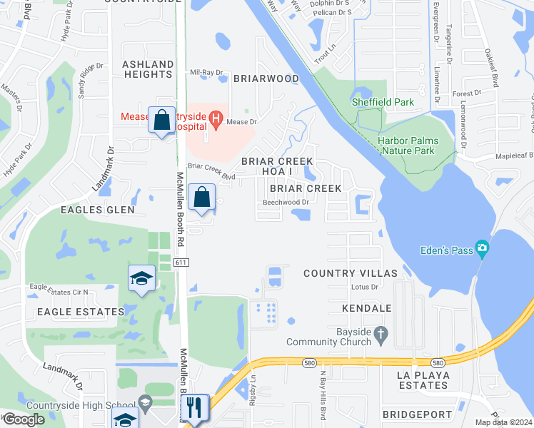map of restaurants, bars, coffee shops, grocery stores, and more near 118 Silver Fox Drive in Safety Harbor