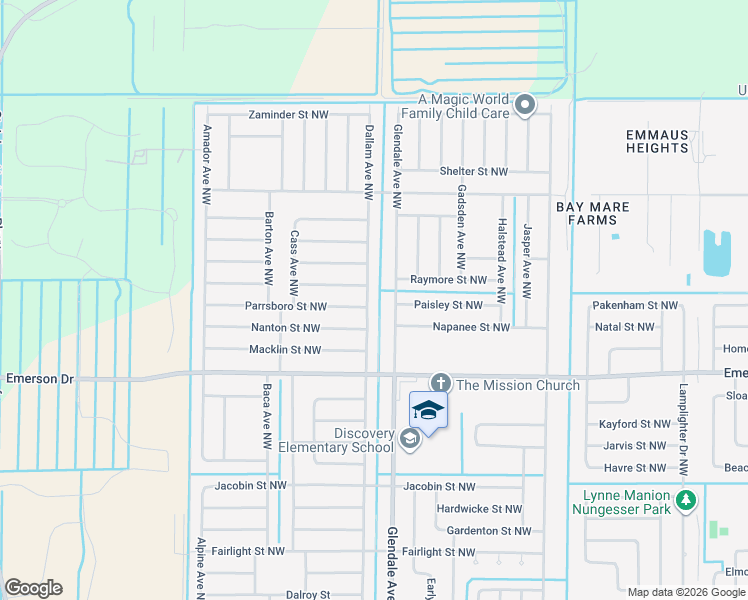 map of restaurants, bars, coffee shops, grocery stores, and more near 1459 Dallam Avenue Northwest in Palm Bay