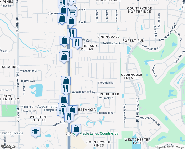 map of restaurants, bars, coffee shops, grocery stores, and more near 119 Peacock Drive in Clearwater