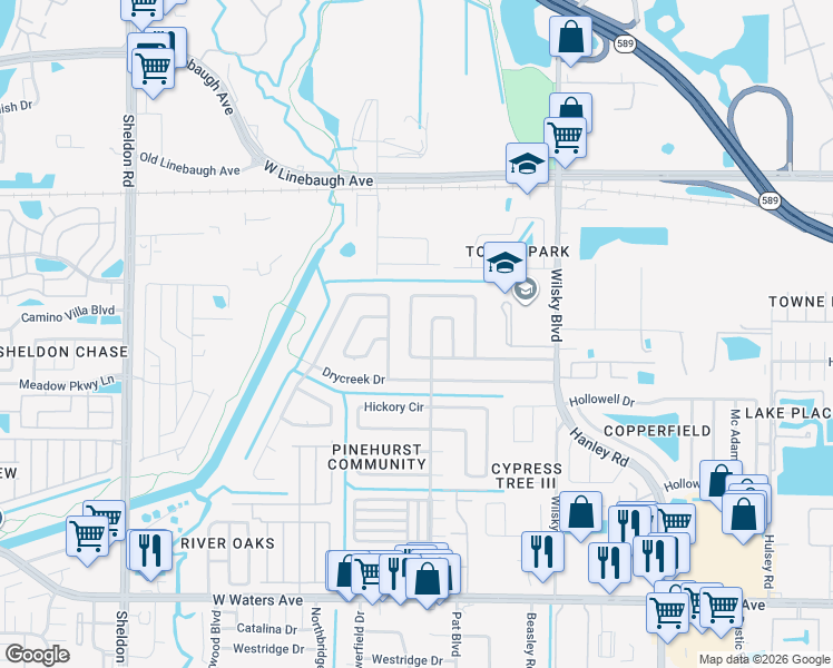 map of restaurants, bars, coffee shops, grocery stores, and more near 8264 Greenleaf Circle in Tampa