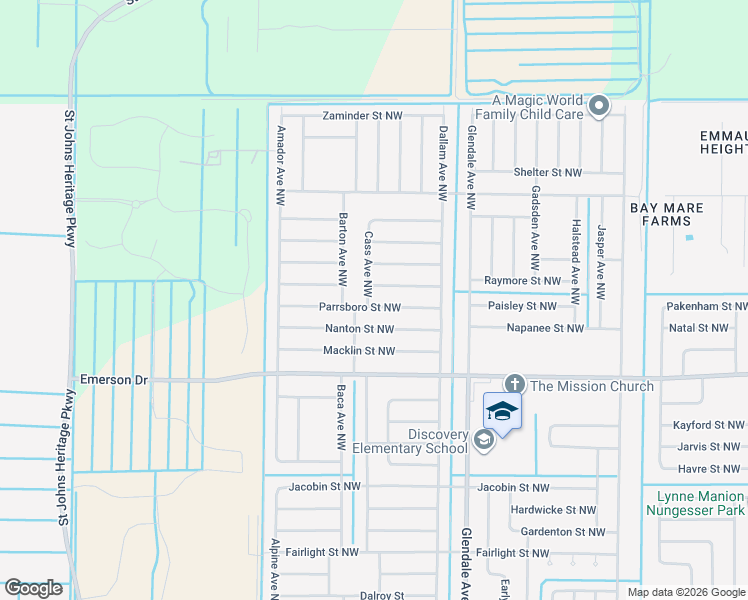 map of restaurants, bars, coffee shops, grocery stores, and more near 1779 Parrsboro Street Northwest in Palm Bay