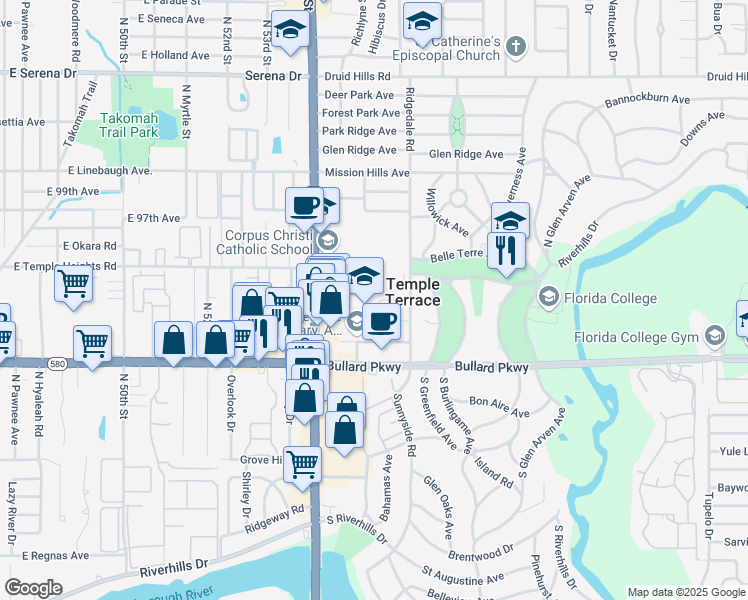 map of restaurants, bars, coffee shops, grocery stores, and more near 124 Flotto Avenue in Tampa
