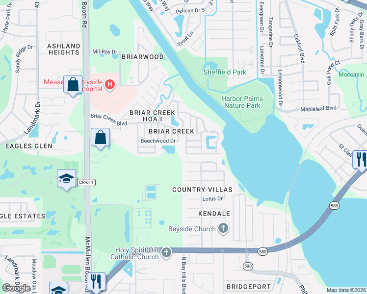 map of restaurants, bars, coffee shops, grocery stores, and more near 102 Natures Trail in Safety Harbor
