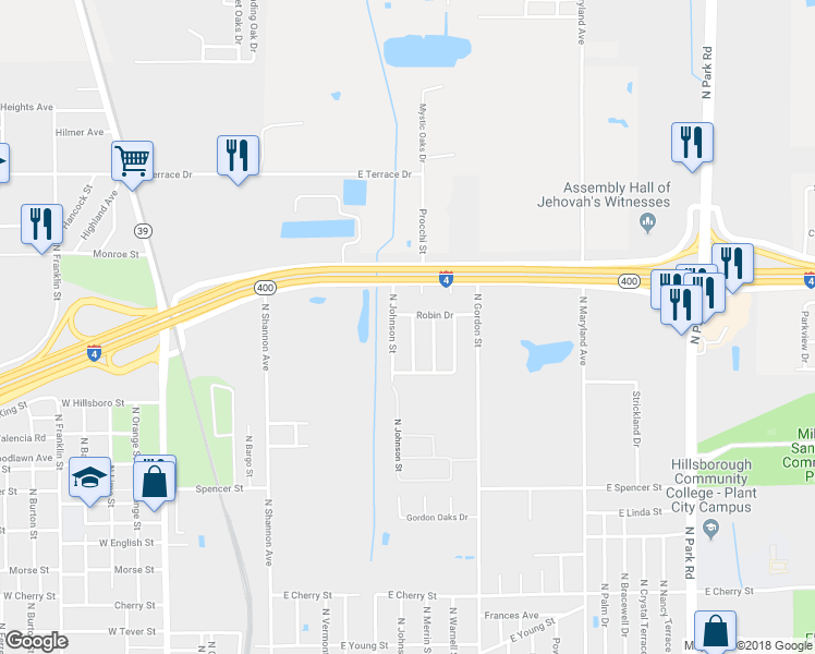 map of restaurants, bars, coffee shops, grocery stores, and more near 2207 North Merrin Street in Plant City