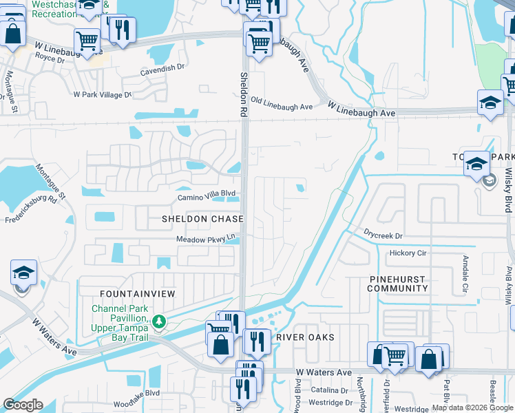 map of restaurants, bars, coffee shops, grocery stores, and more near 9624 Barnside Place in Tampa