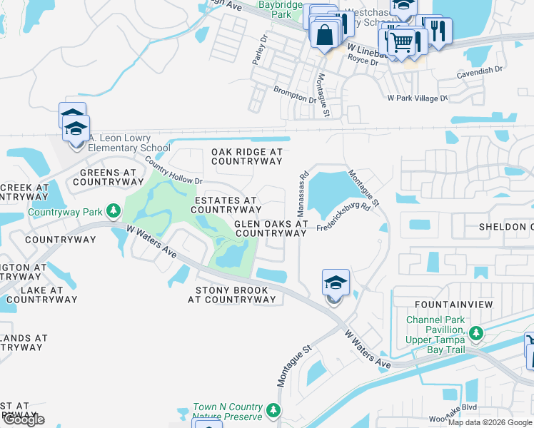 map of restaurants, bars, coffee shops, grocery stores, and more near 11109 Bloomington Drive in Tampa