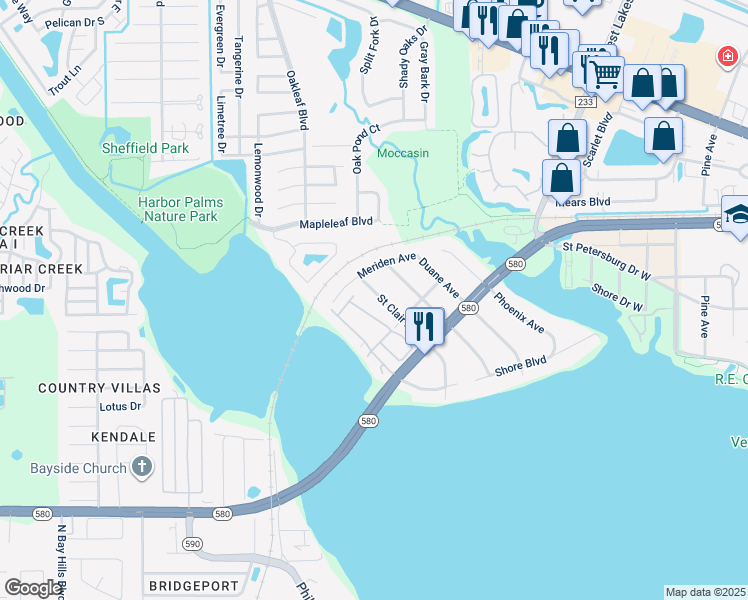 map of restaurants, bars, coffee shops, grocery stores, and more near 3136 Saint Clair Avenue in Oldsmar