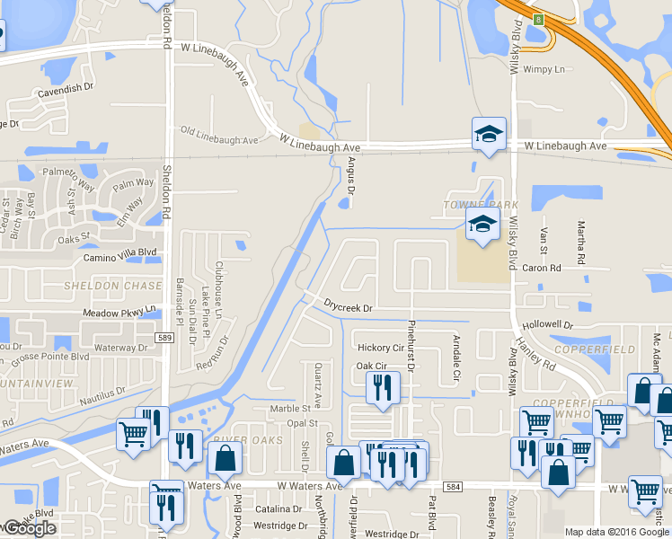 map of restaurants, bars, coffee shops, grocery stores, and more near 8362 Galewood Circle in Tampa