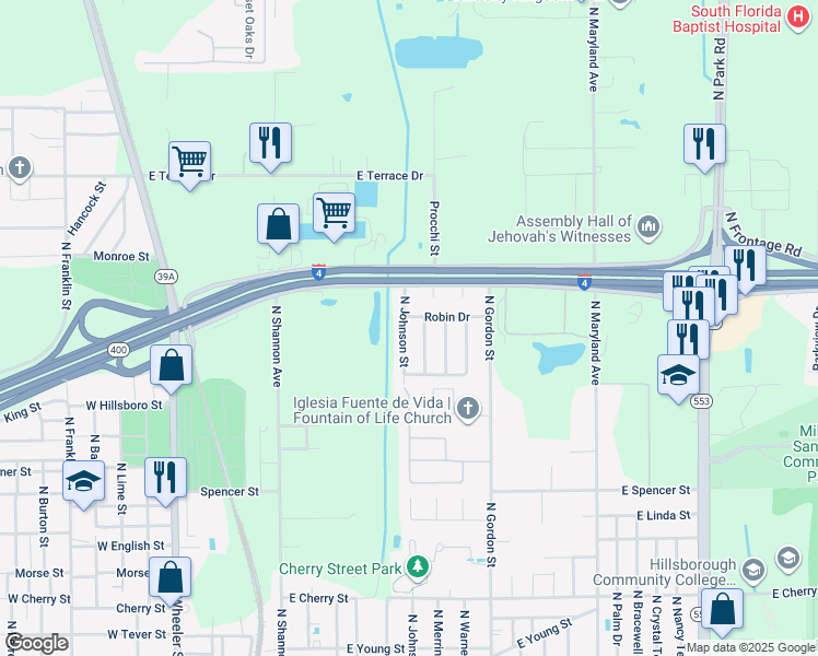 map of restaurants, bars, coffee shops, grocery stores, and more near 2208 North Johnson Street in Plant City