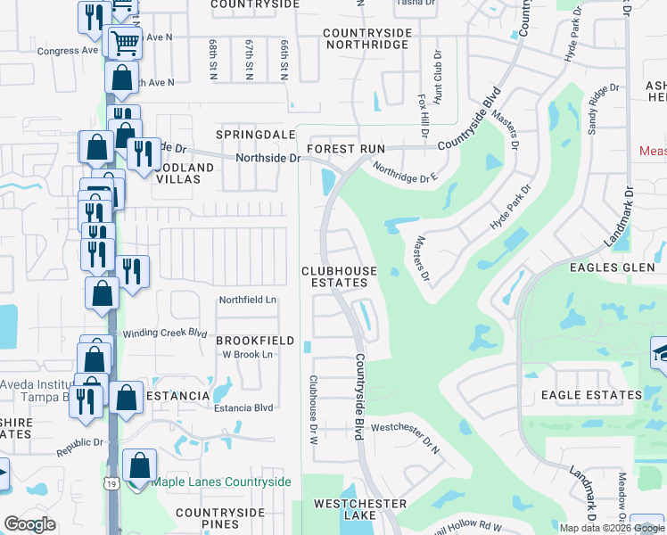 map of restaurants, bars, coffee shops, grocery stores, and more near 2662 Firestone Drive in Clearwater