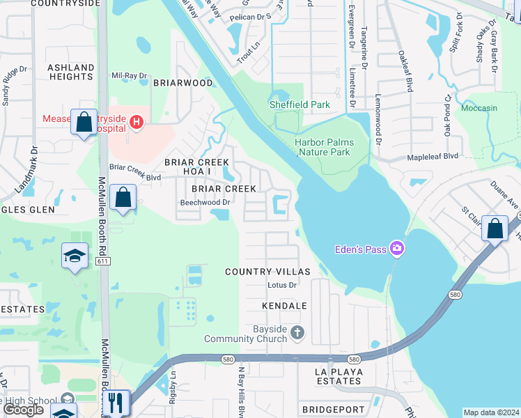 map of restaurants, bars, coffee shops, grocery stores, and more near 139 Forest Lane in Safety Harbor