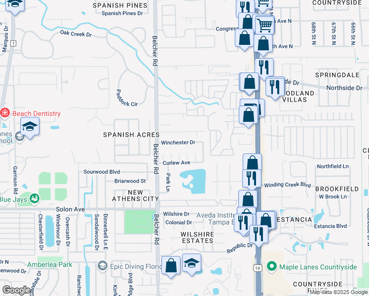map of restaurants, bars, coffee shops, grocery stores, and more near 2275 Chinaberry Court in Dunedin
