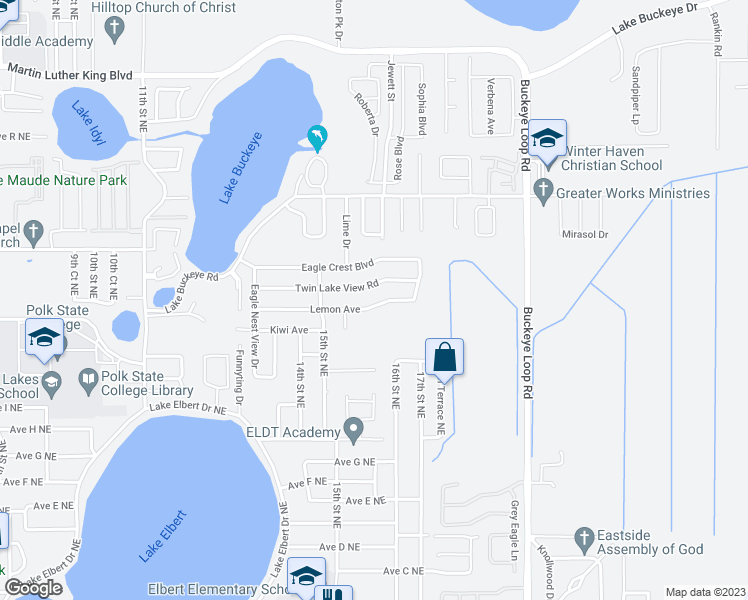 map of restaurants, bars, coffee shops, grocery stores, and more near 1575 Lemon Avenue in Winter Haven