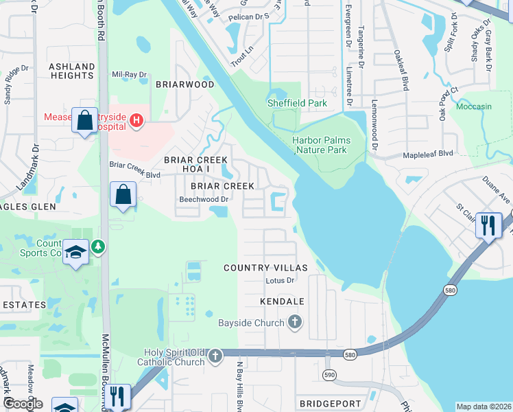 map of restaurants, bars, coffee shops, grocery stores, and more near 139 Forest Lane in Safety Harbor