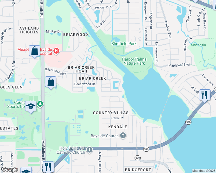 map of restaurants, bars, coffee shops, grocery stores, and more near 139 Forest Lane in Safety Harbor
