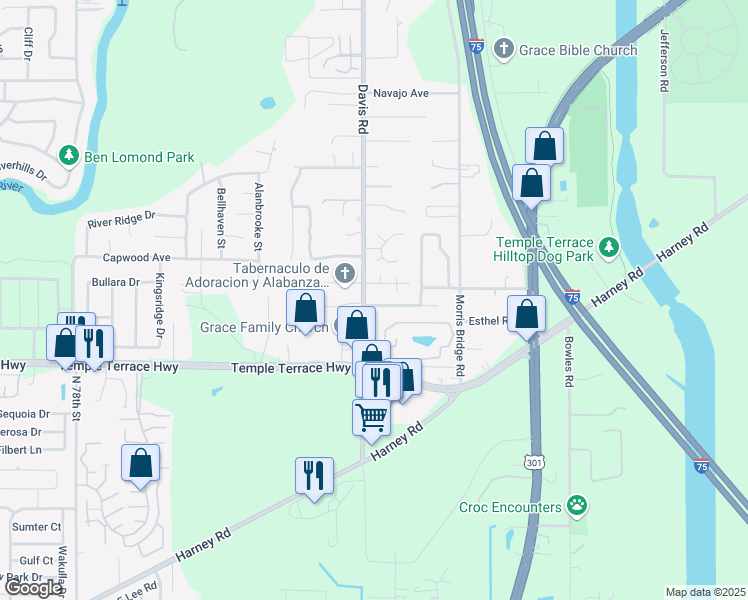 map of restaurants, bars, coffee shops, grocery stores, and more near 8706 Morrison Oaks Court in Tampa