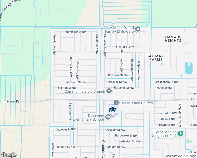 map of restaurants, bars, coffee shops, grocery stores, and more near 1459 Dallam Avenue Northwest in Palm Bay