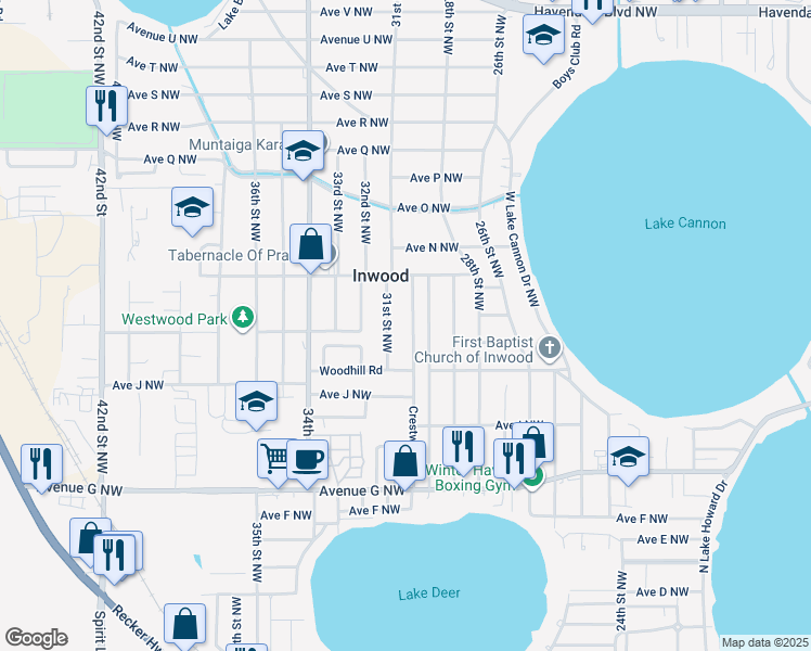 map of restaurants, bars, coffee shops, grocery stores, and more near 1061 30th Street Northwest in Winter Haven