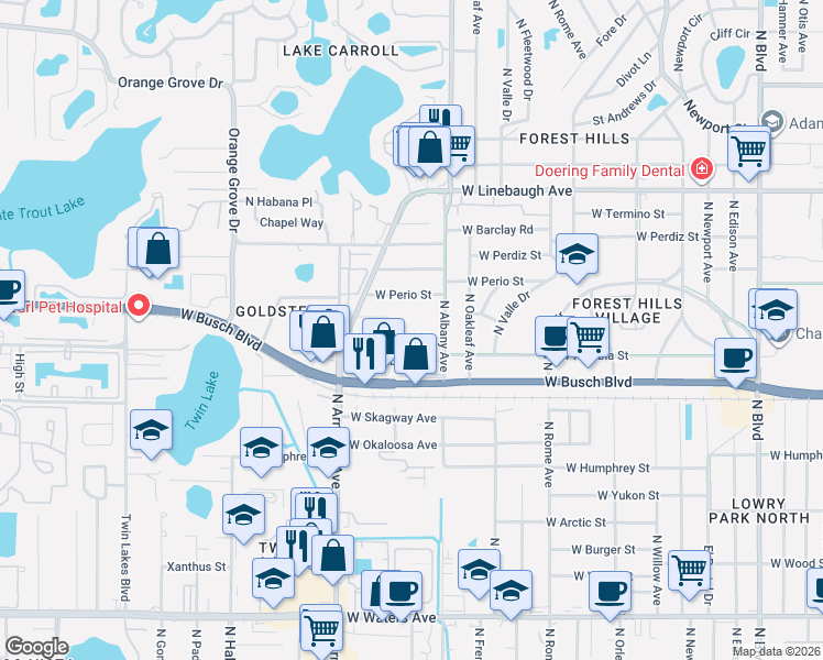 map of restaurants, bars, coffee shops, grocery stores, and more near 2119 West Sewaha Street in Tampa