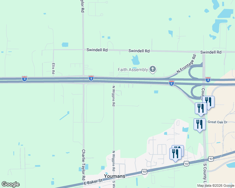 map of restaurants, bars, coffee shops, grocery stores, and more near 609 North Wiggins Road in Plant City