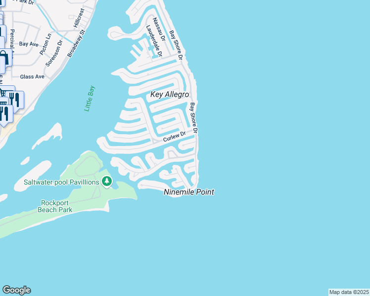 map of restaurants, bars, coffee shops, grocery stores, and more near 5 Blue Heron Drive in Rockport