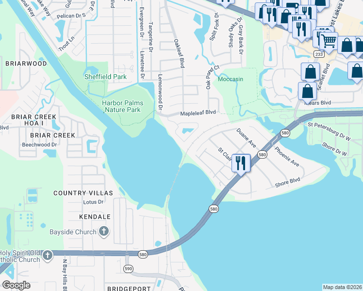 map of restaurants, bars, coffee shops, grocery stores, and more near 826 Christina Circle in Oldsmar