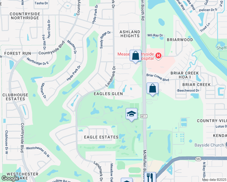 map of restaurants, bars, coffee shops, grocery stores, and more near 3055 Woodsong Lane in Clearwater