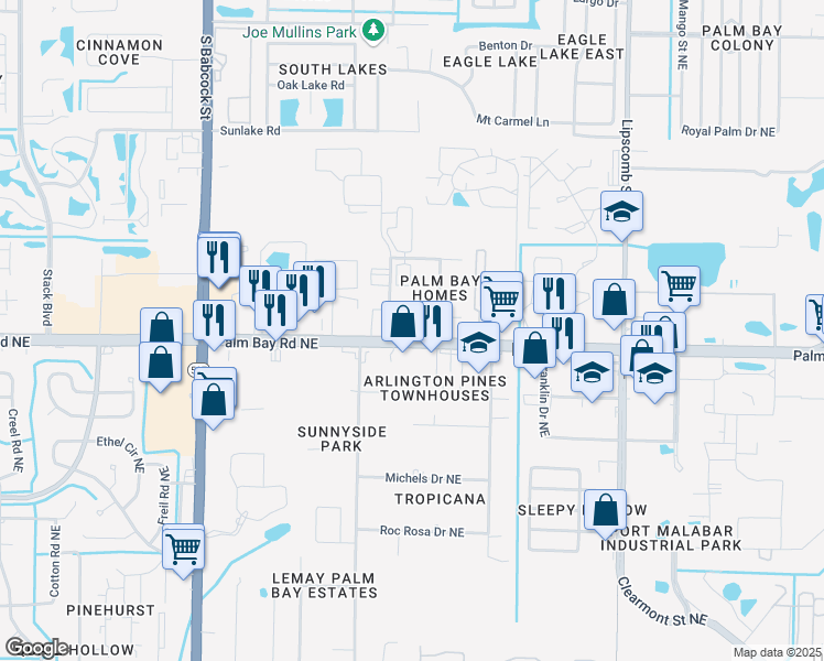 map of restaurants, bars, coffee shops, grocery stores, and more near 1975 Palm Bay Road Northeast in Palm Bay