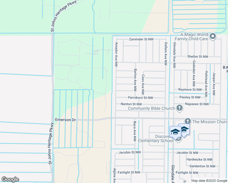 map of restaurants, bars, coffee shops, grocery stores, and more near 1480 Amador Avenue Northwest in Palm Bay