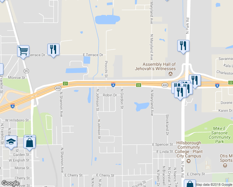 map of restaurants, bars, coffee shops, grocery stores, and more near 1202 Robin Drive in Plant City
