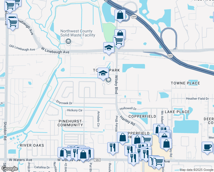 map of restaurants, bars, coffee shops, grocery stores, and more near 9720 Wilsky Boulevard in Tampa