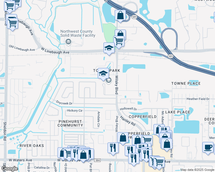 map of restaurants, bars, coffee shops, grocery stores, and more near 9720 Wilsky Boulevard in Tampa