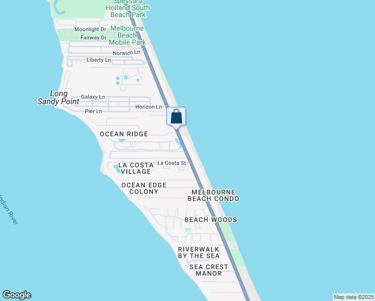 map of restaurants, bars, coffee shops, grocery stores, and more near 3039 South Highway A1A in Melbourne Beach