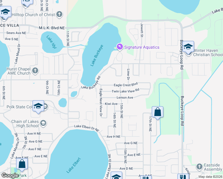 map of restaurants, bars, coffee shops, grocery stores, and more near 1364 Eagle Crest Boulevard in Winter Haven