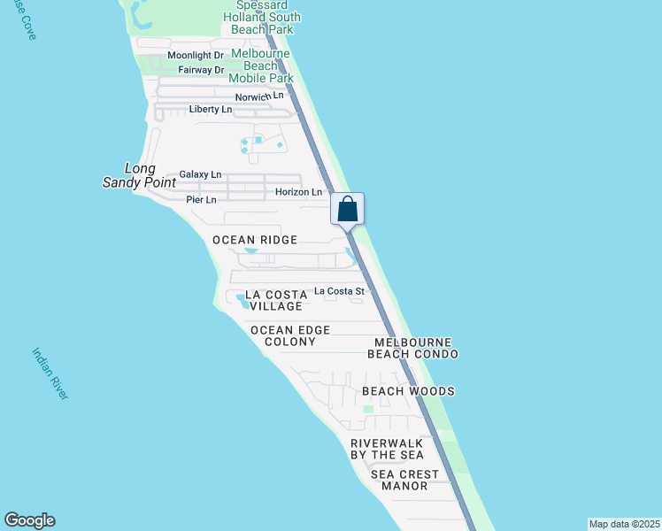 map of restaurants, bars, coffee shops, grocery stores, and more near 127 Ocean Ridge Drive in Melbourne Beach