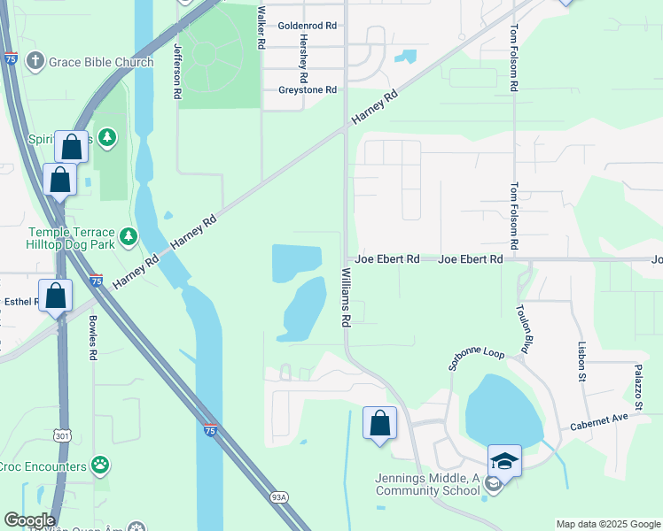 map of restaurants, bars, coffee shops, grocery stores, and more near 9708 Williams Road in Thonotosassa