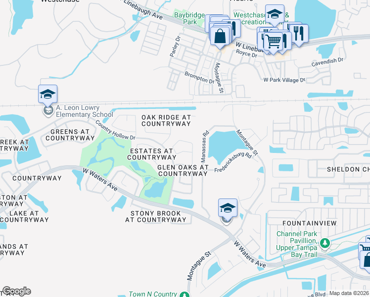 map of restaurants, bars, coffee shops, grocery stores, and more near 8739 Huntfield Street in Tampa