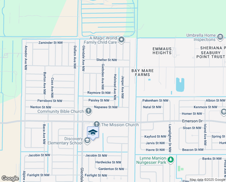 map of restaurants, bars, coffee shops, grocery stores, and more near 1503 Raymore Street Northwest in Palm Bay