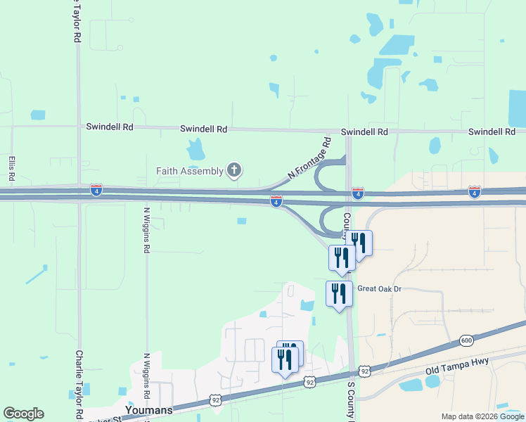 map of restaurants, bars, coffee shops, grocery stores, and more near 4119 South Frontage Road in Plant City