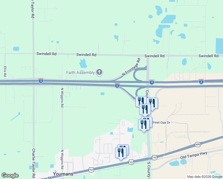 map of restaurants, bars, coffee shops, grocery stores, and more near 4119 South Frontage Road in Plant City