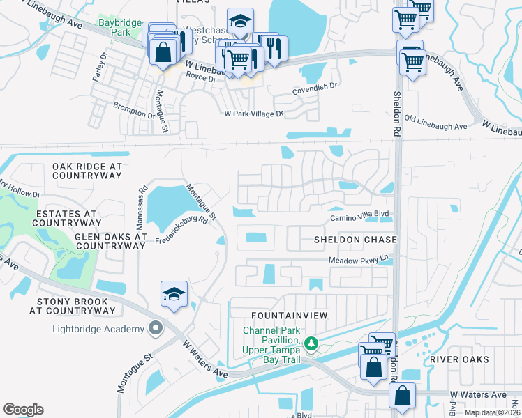 map of restaurants, bars, coffee shops, grocery stores, and more near 9611 Oaks Street in Tampa