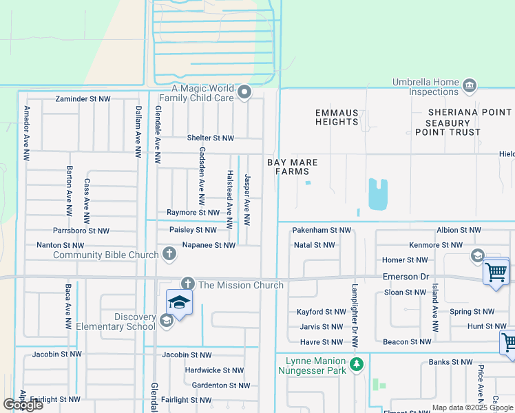 map of restaurants, bars, coffee shops, grocery stores, and more near 1516 Glencove Avenue Northwest in Palm Bay