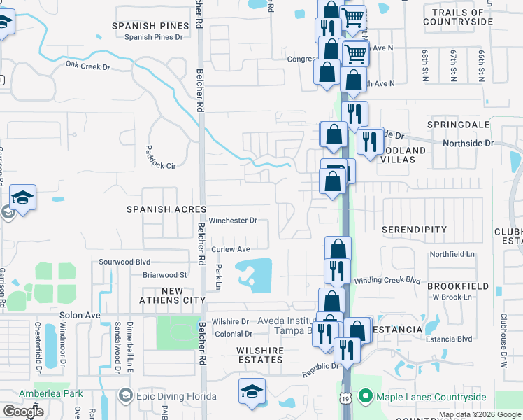 map of restaurants, bars, coffee shops, grocery stores, and more near 2298 Richter Street in Dunedin