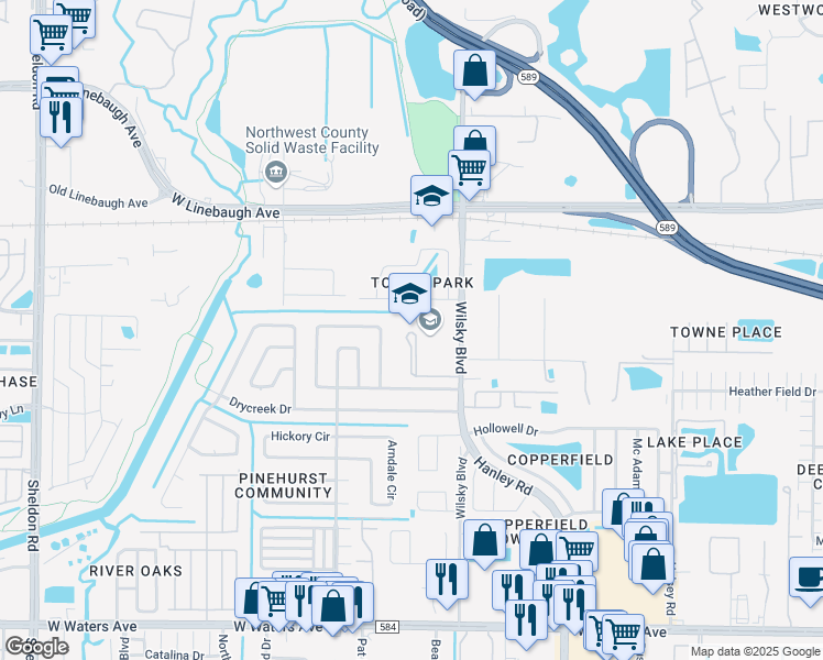 map of restaurants, bars, coffee shops, grocery stores, and more near 9720 Wilsky Boulevard in Tampa