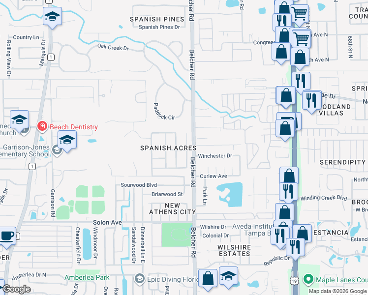 map of restaurants, bars, coffee shops, grocery stores, and more near 3147 Carlos Drive in Dunedin